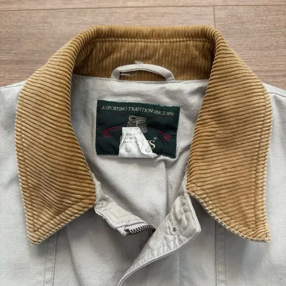 Vintage Orvis Cotton Field Jacket Mens L Tan Corduroy Collar Hunting Coat